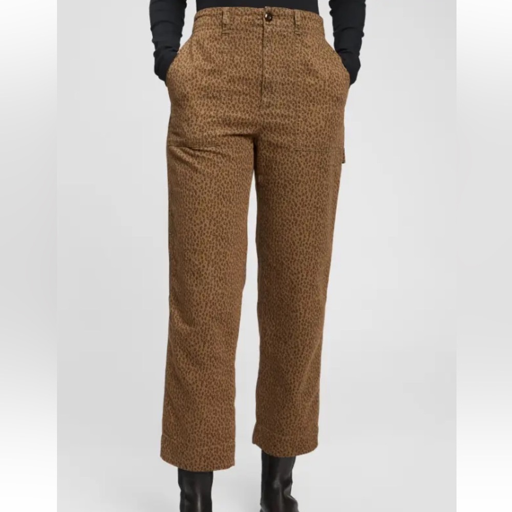 High Rise Carpenter Straight Leg Pants Brown Leopard Print size 4